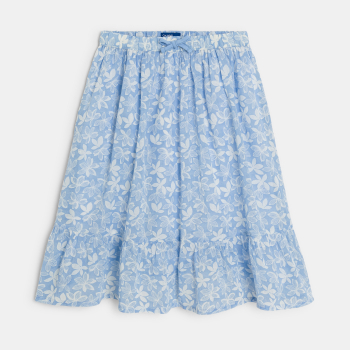 تنورة زرقاء اللون مطبوعة وبها كشكشة للفتيات